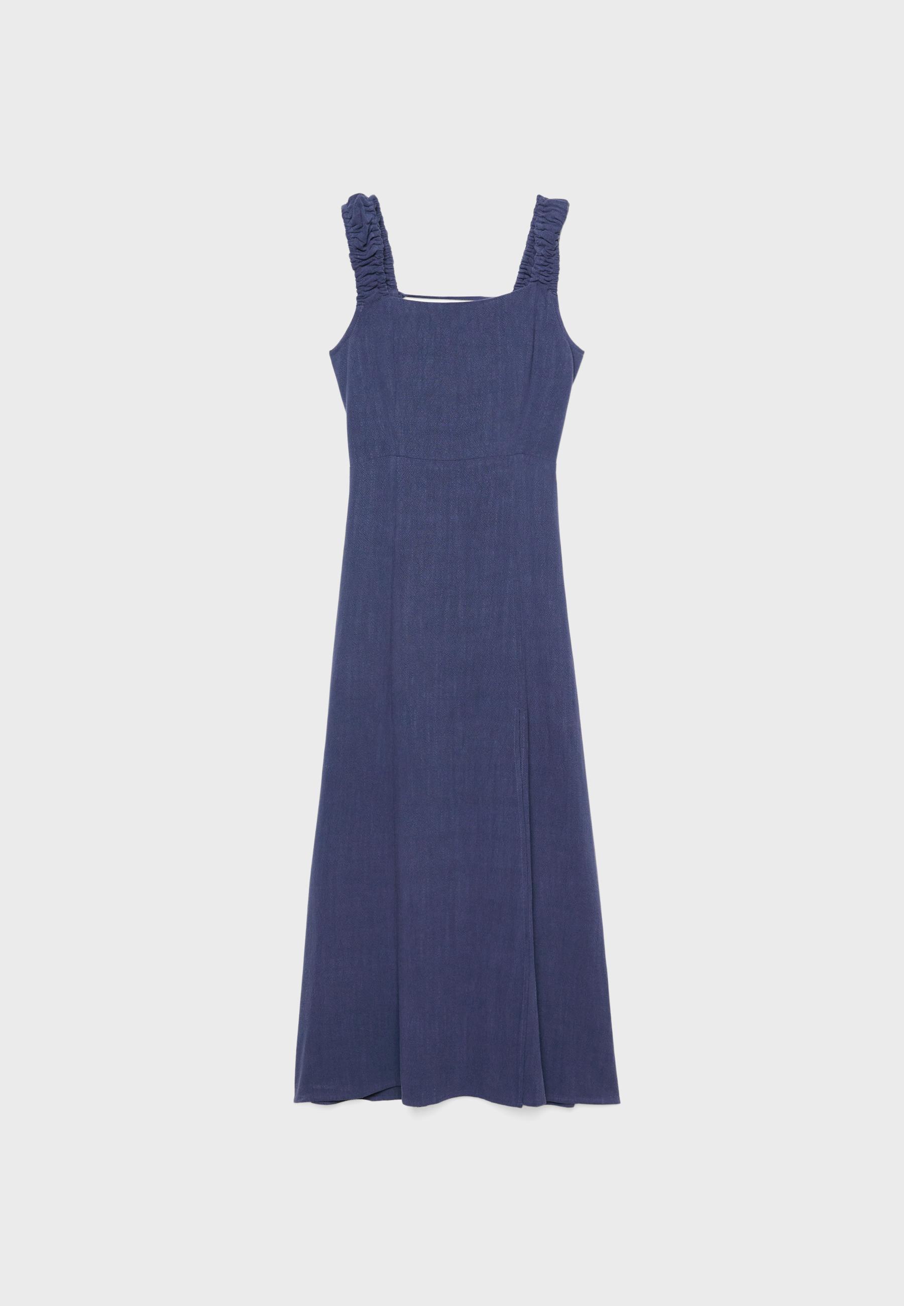 Linen-look cross-back midi dress — Navy blue