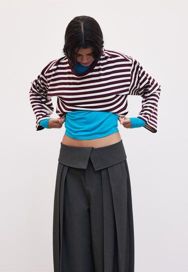 Striped long sleeve Japanese-style top — Dark purple 6