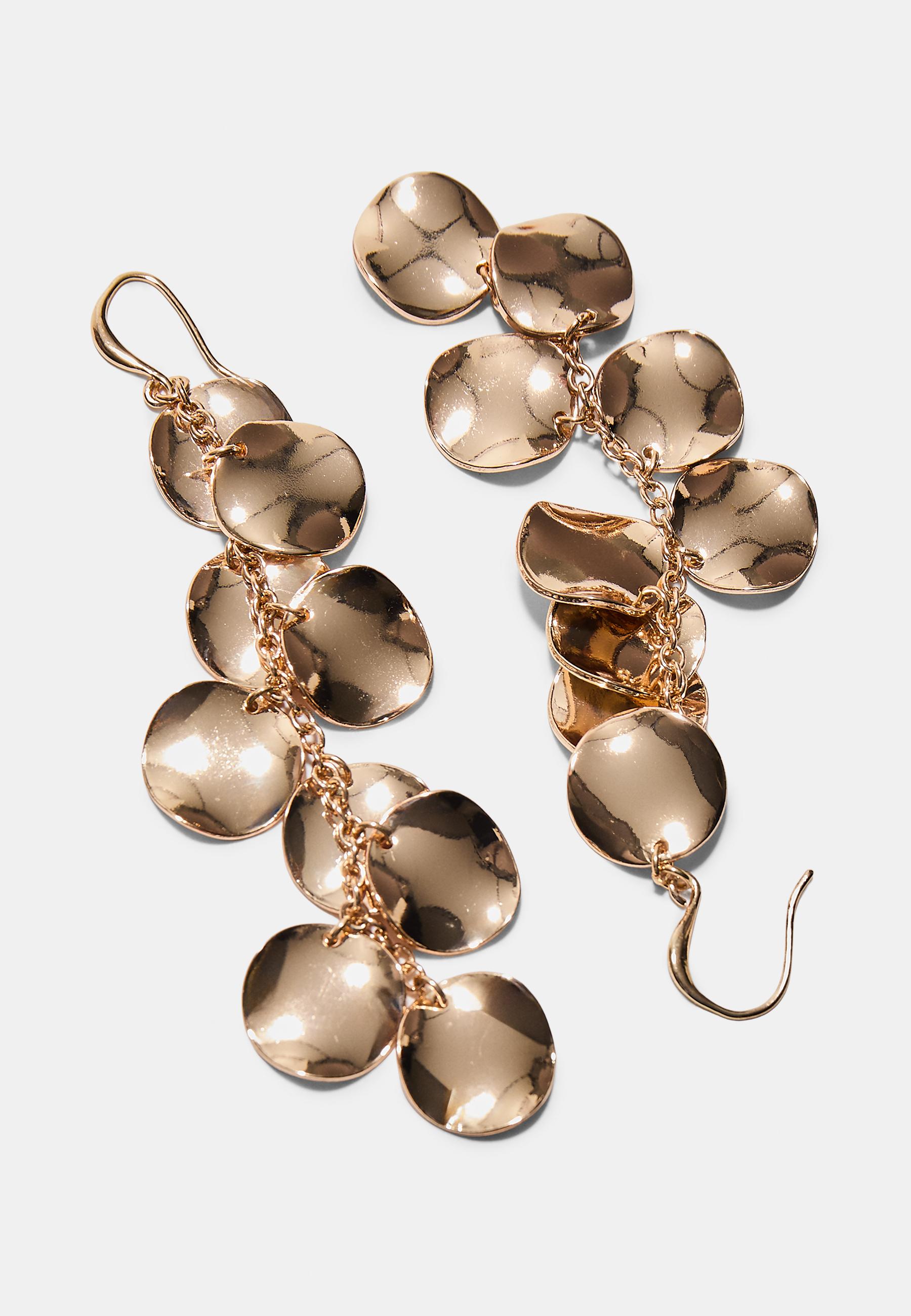 Long mini coin earrings — Gold