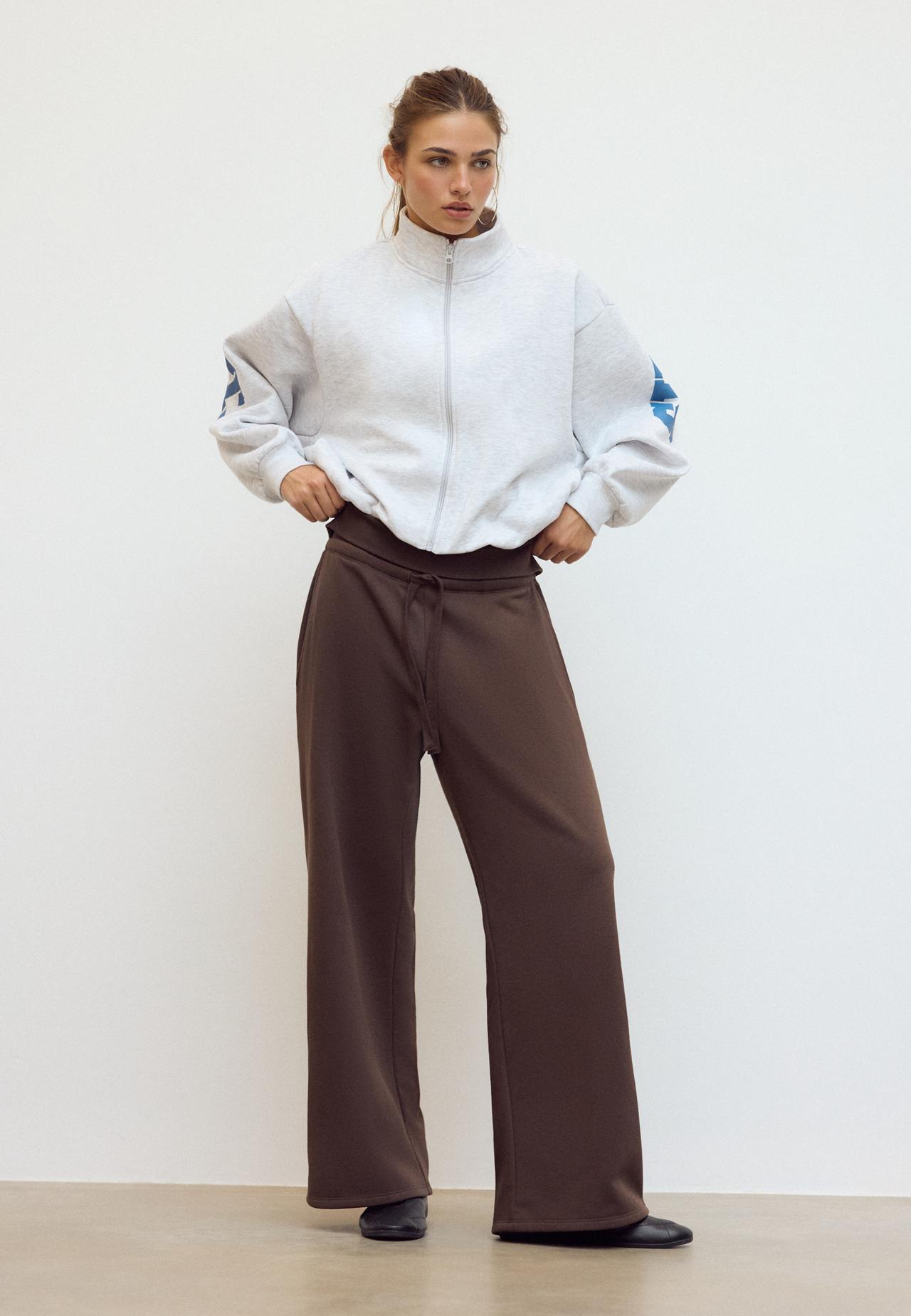 Cropped high neck sweatshirt — Grey melange