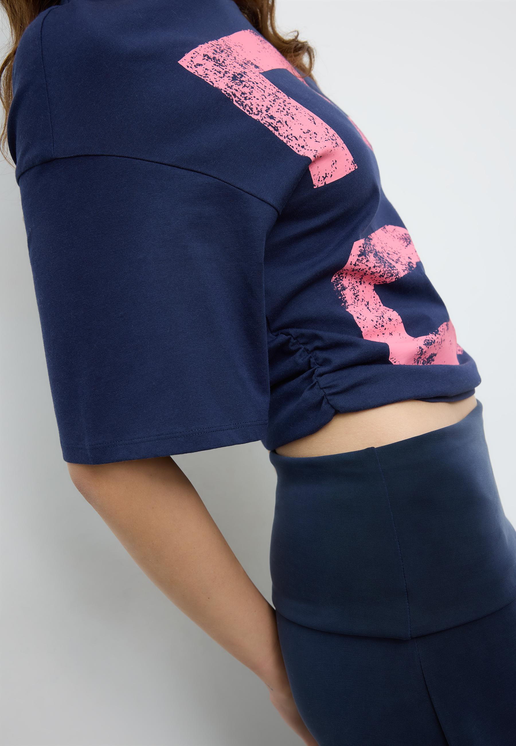 Placement ruched crop T-shirt — Dark blue