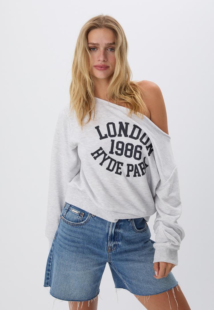 ack omuzlu grafik sweatshirt