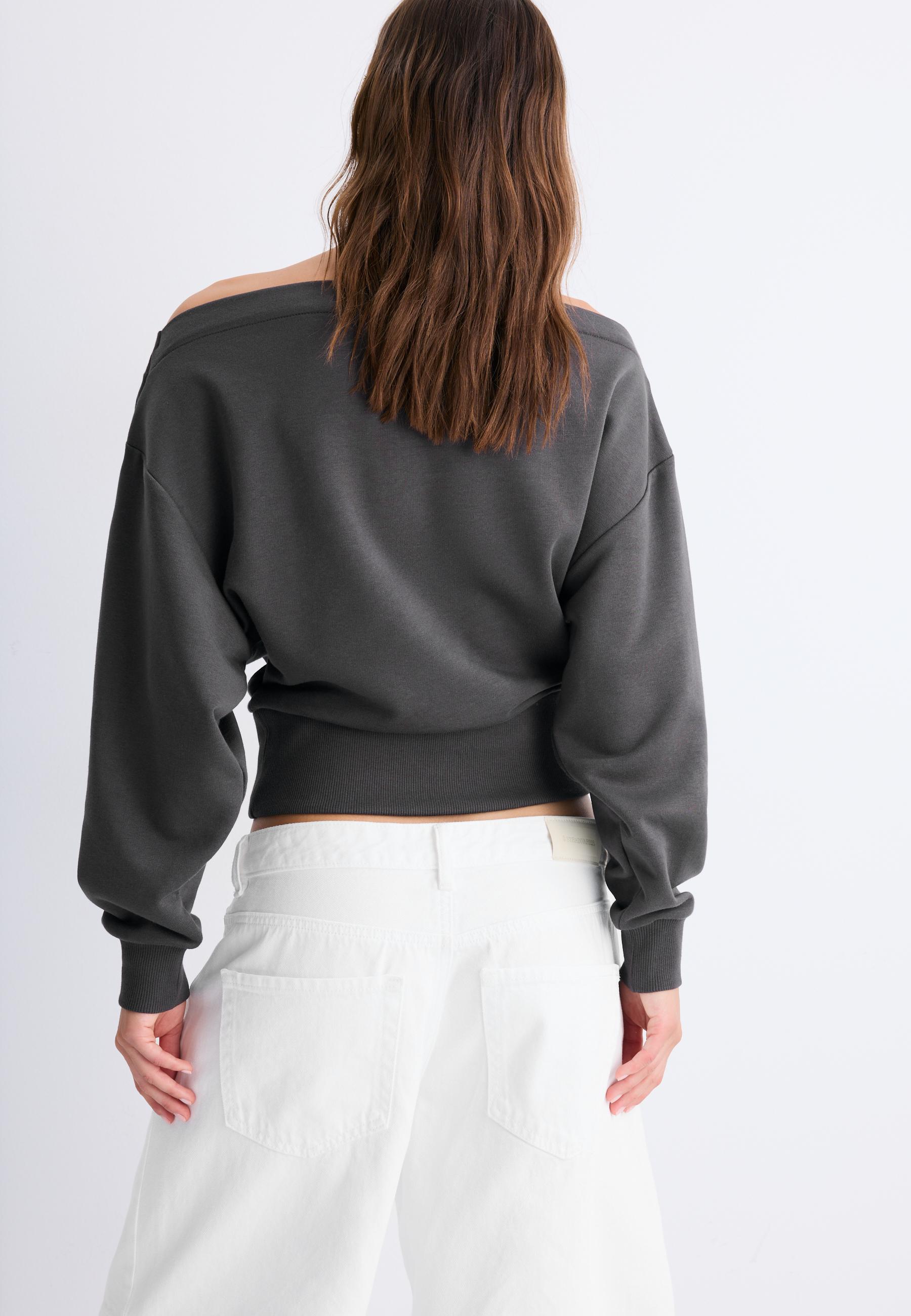 Cropped boat neck sweatshirt — Dark grey