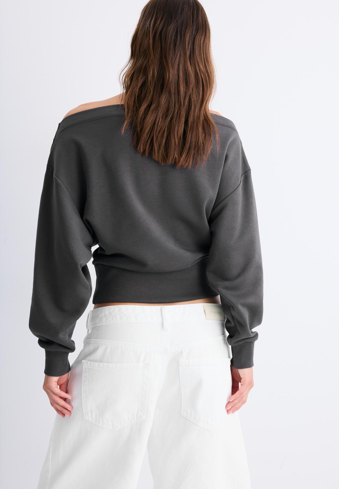 Cropped boat neck sweatshirt — Dark grey