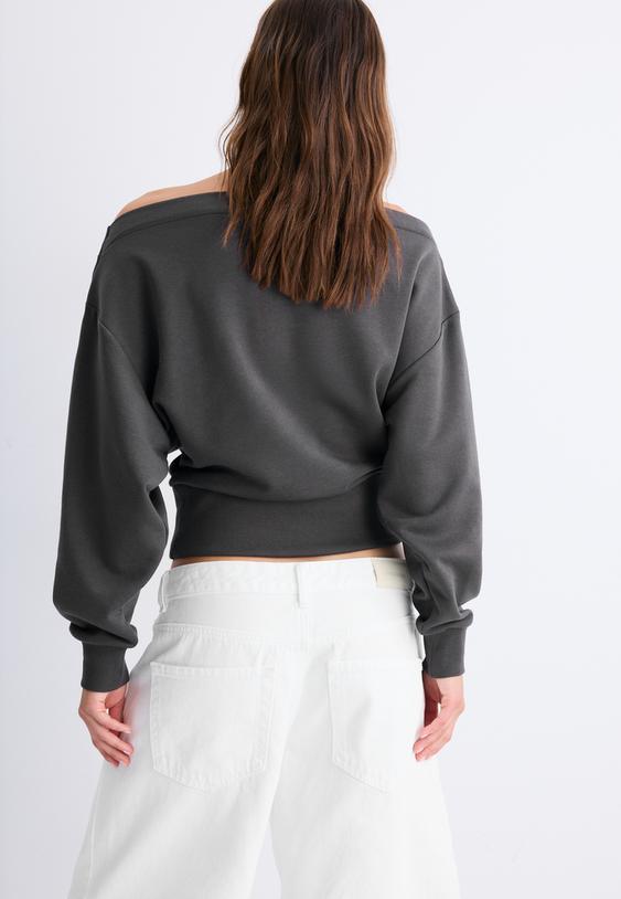 cropped boat neck sweatshirt