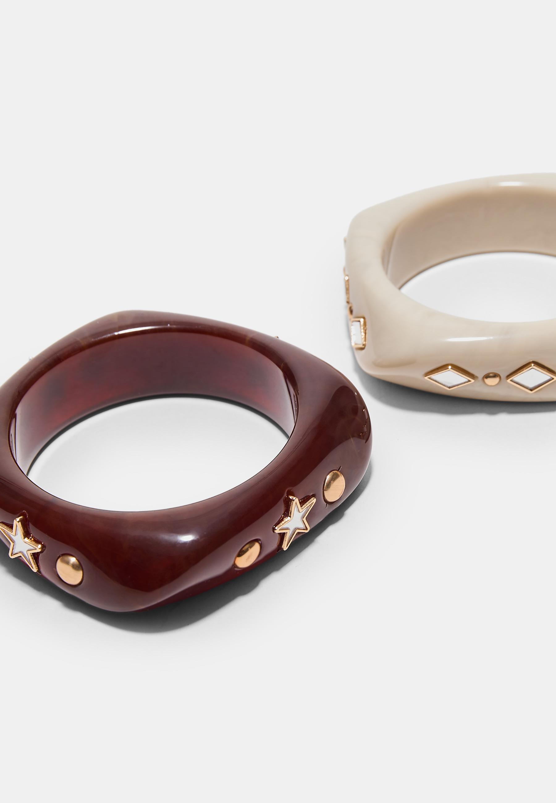 Set of 2 star and brilliant bracelets — Brown