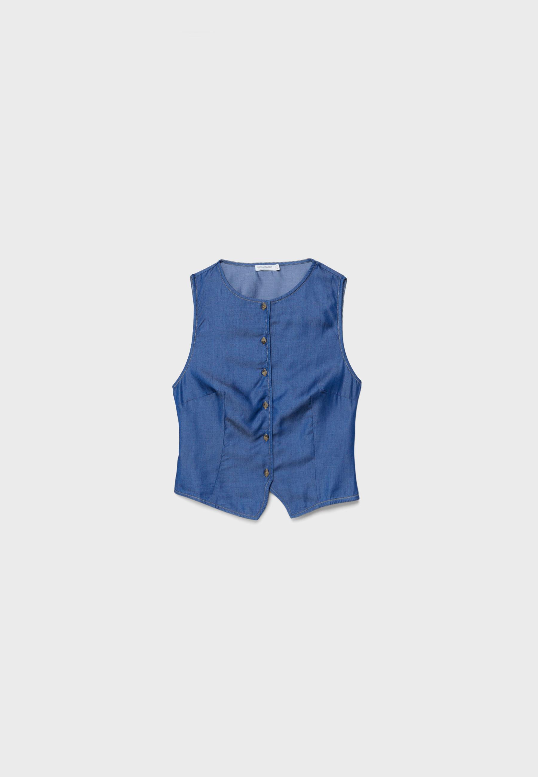 Düğmeli kolsuz denim top