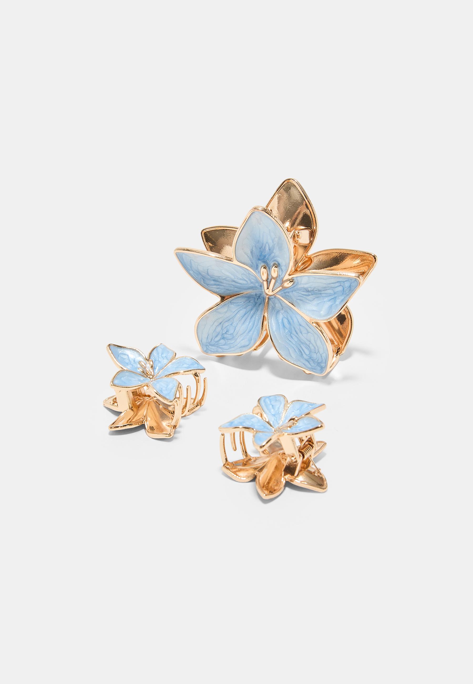 Set of 3 flower clips — Turquoise