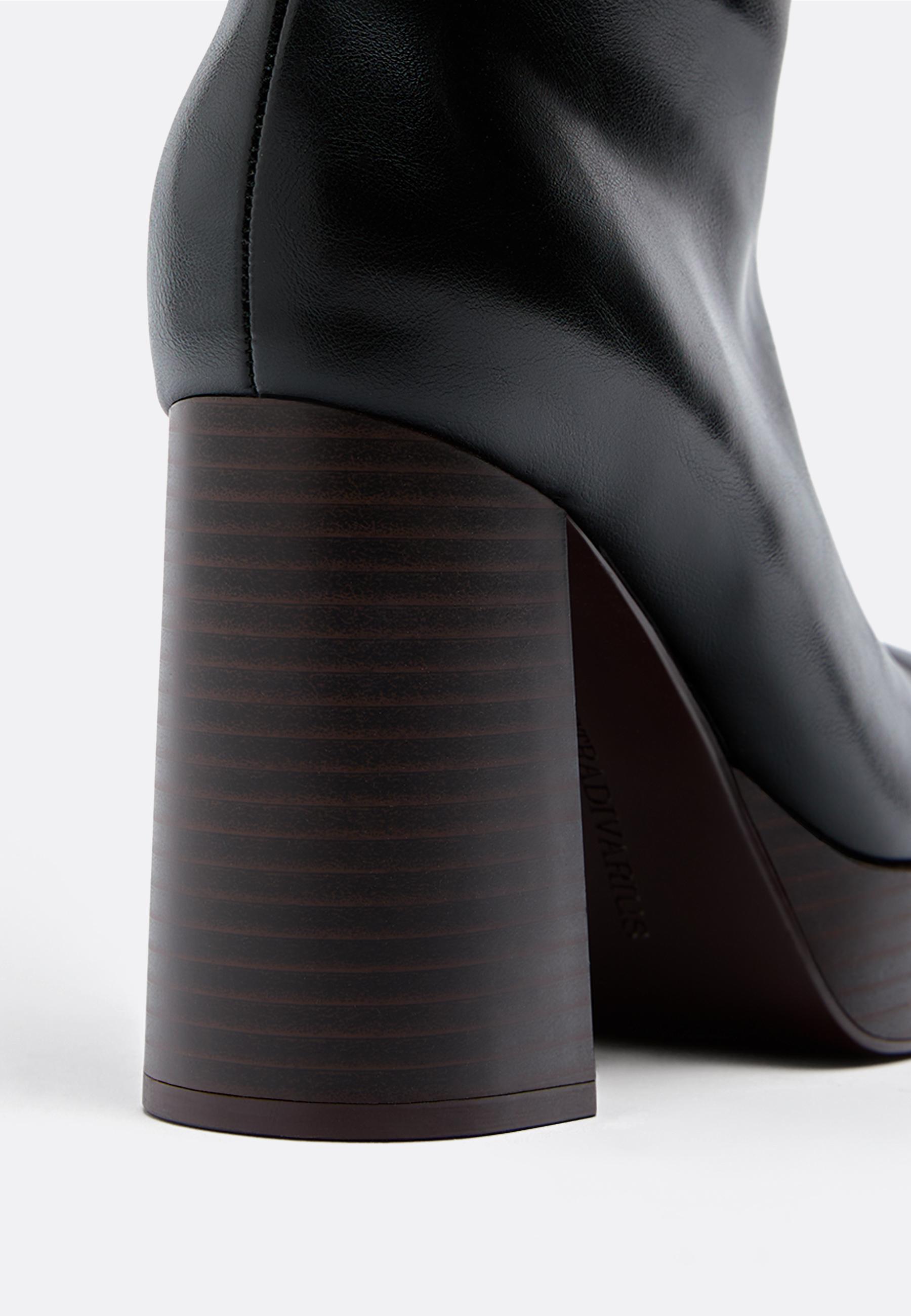 High-heel platform knee-high boots — BLACK