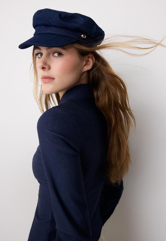 Stradivarius Casquette Marin En Jean Denim Bleu Moyen Délavé Os