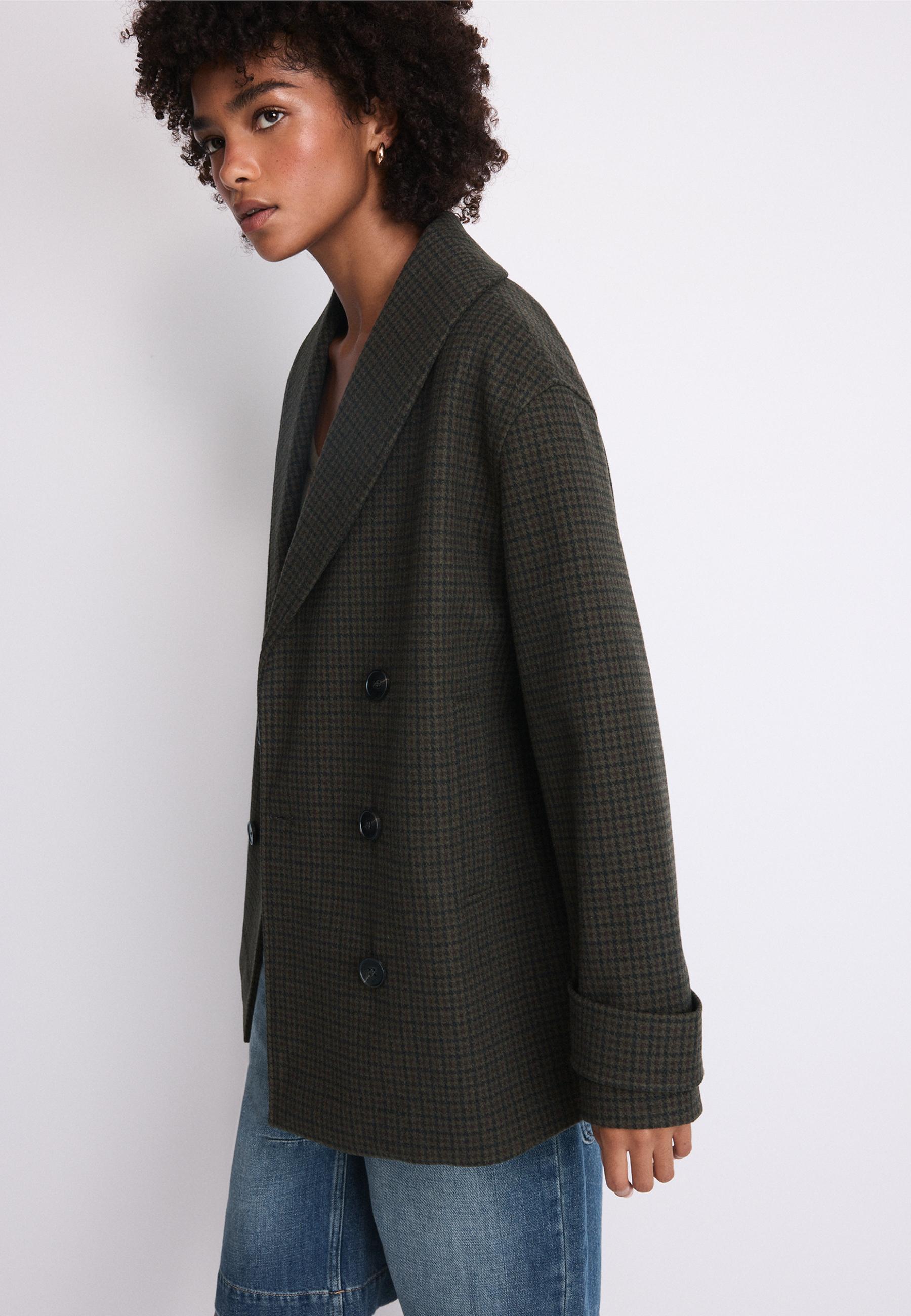 Shawl neck felt coat — Khaki