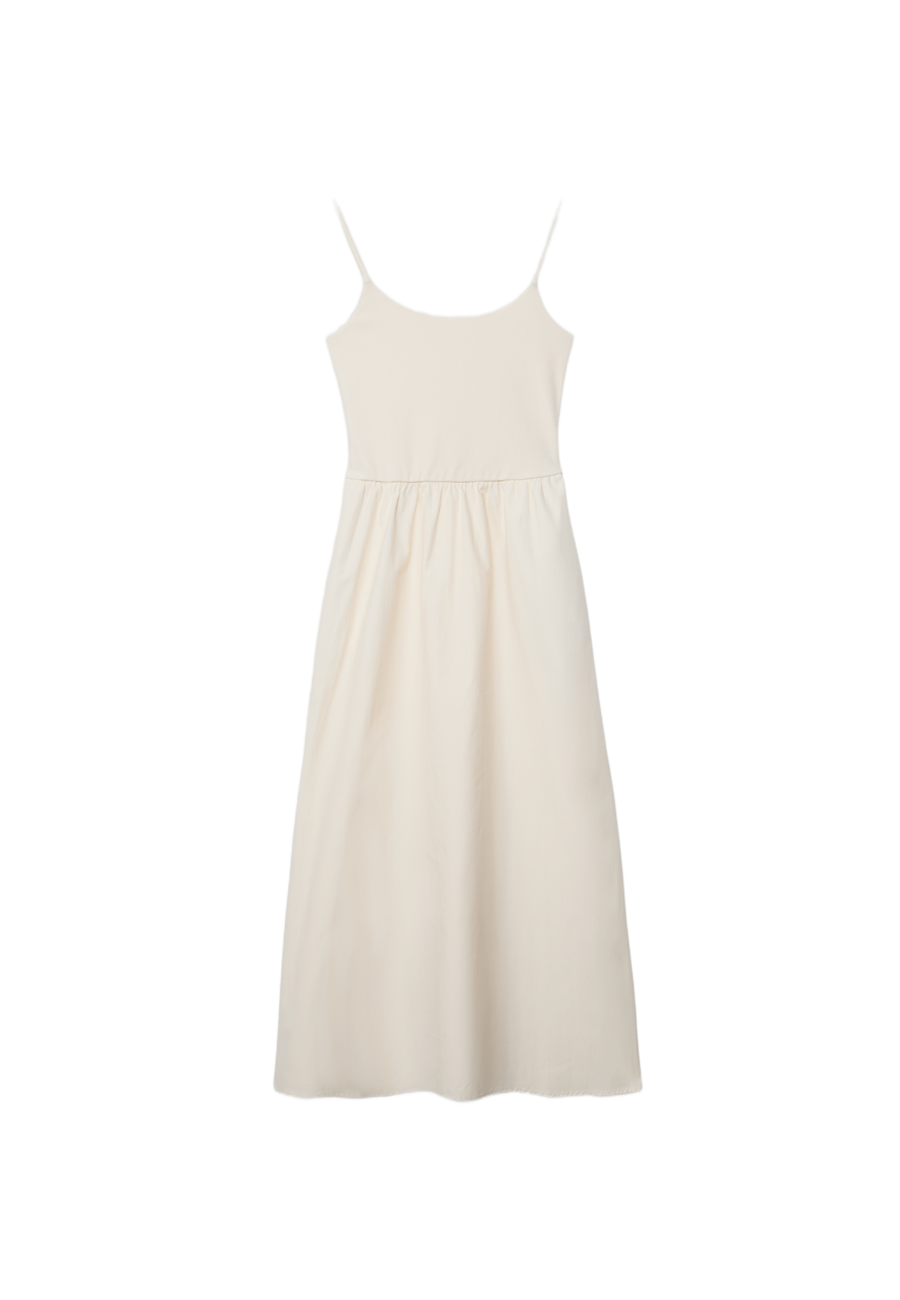 Two-material strappy midi dress — Ecru