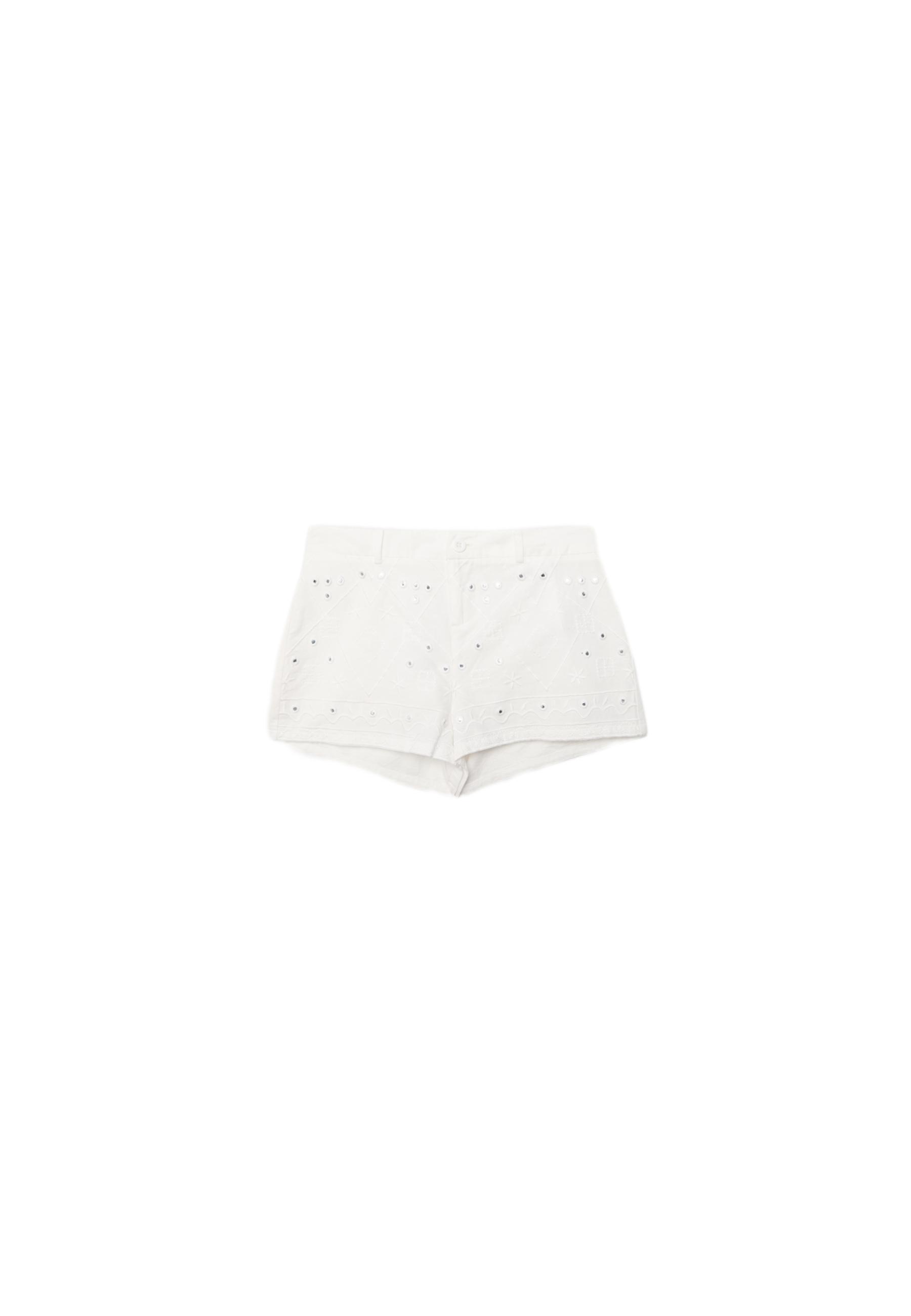 Embroidered mini shorts — Ecru
