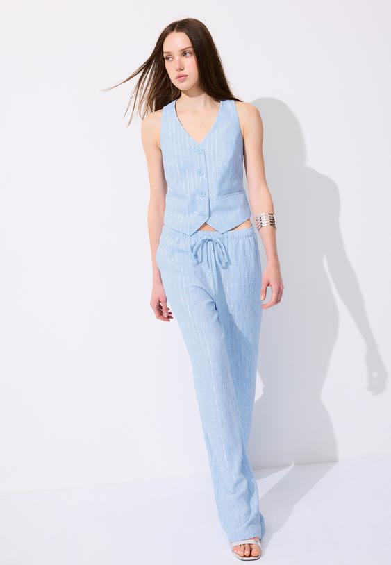 pantalon fluido efecto lino hilo metalizado