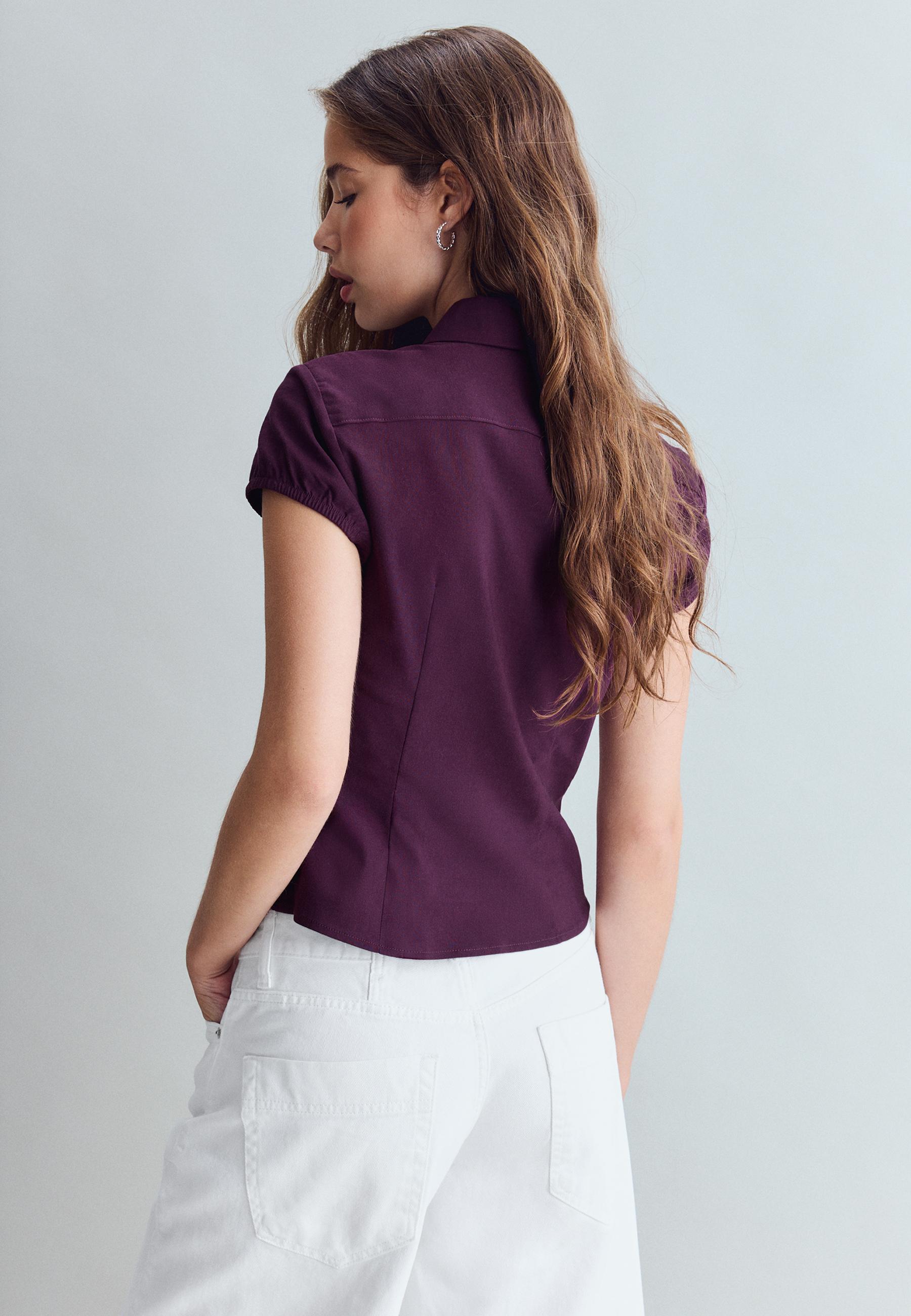 Cut-out short sleeve shirt — Purple