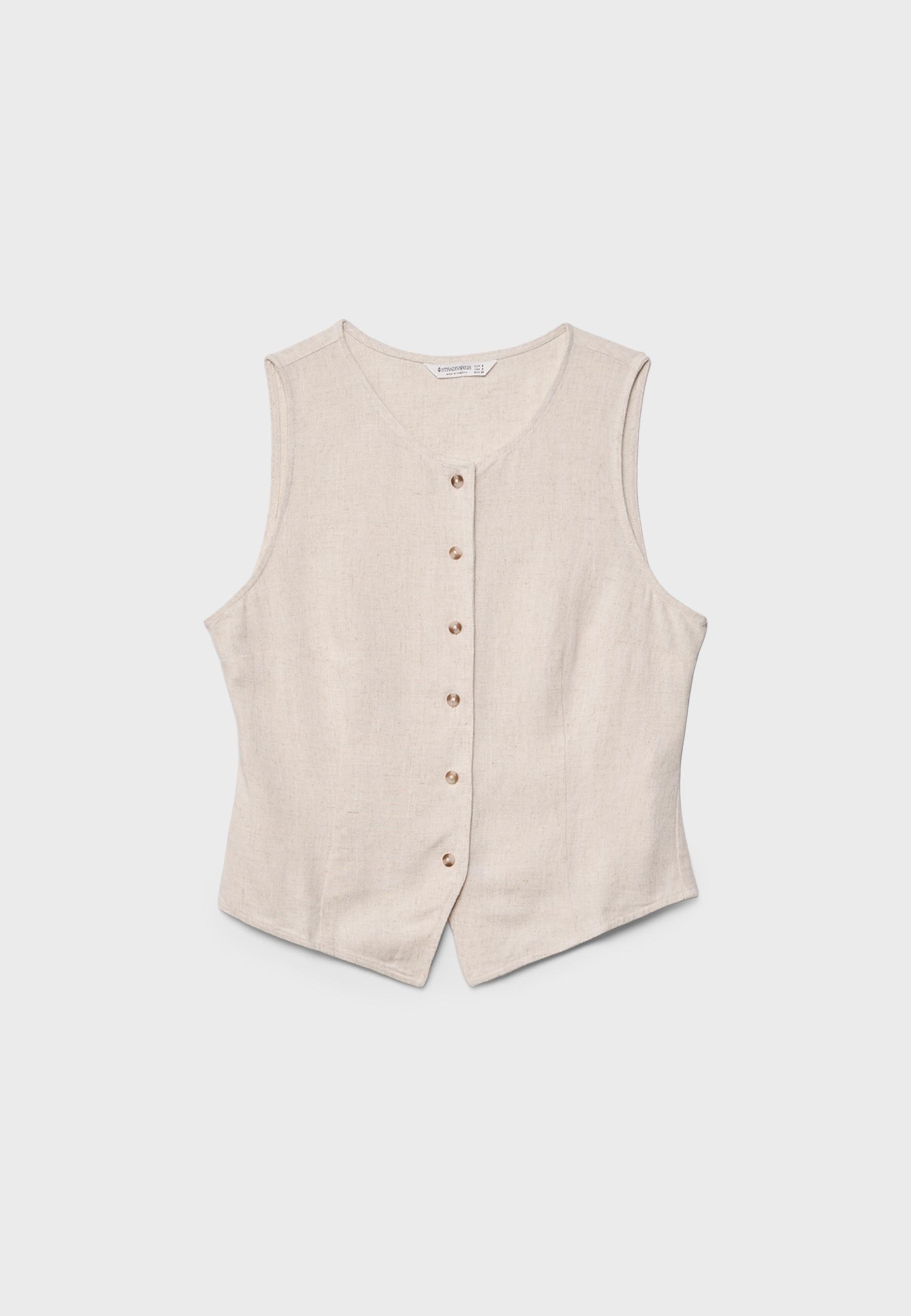 Sleeveless top with buttons — Stone