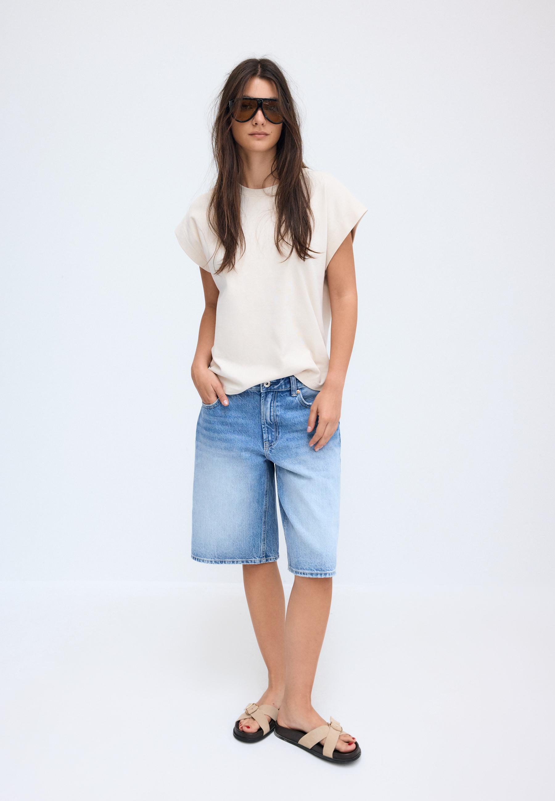 Stradivarius B06 Basic Μπλούζα Με Ριχτή Μανίκια Πέτρα S