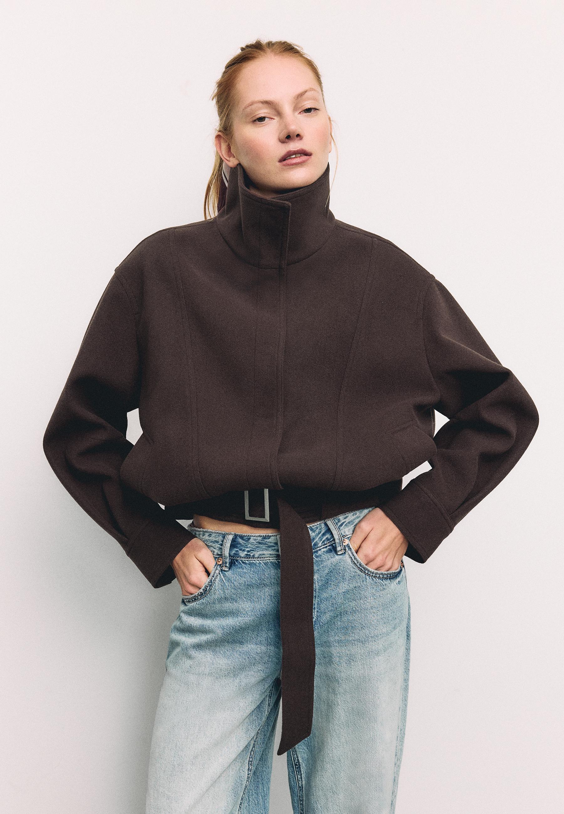 Oversize soft-touch bomber jacket — Brown