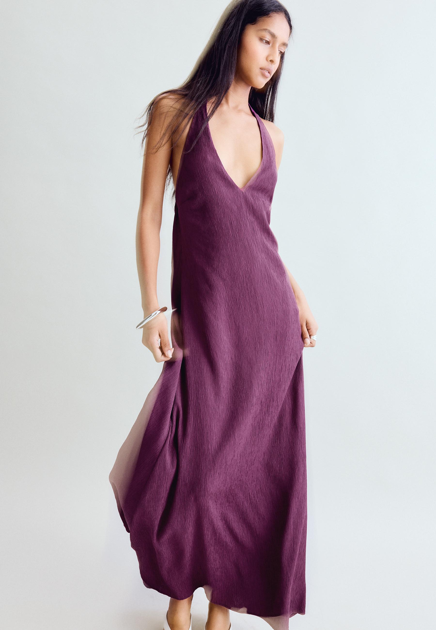 Textured halter midi dress — Purple