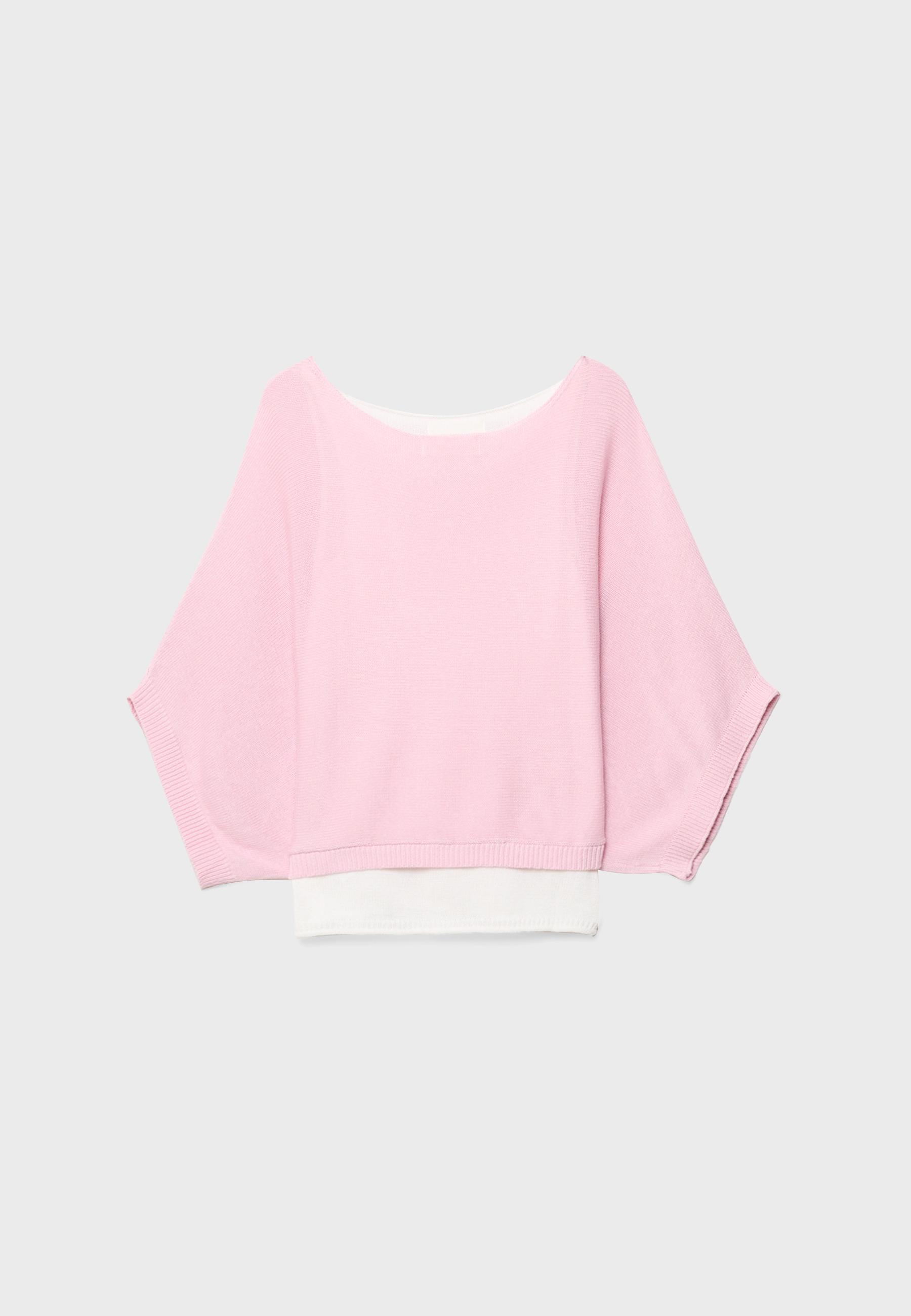 Boat neck knit jumper with overlay — Pastel pink