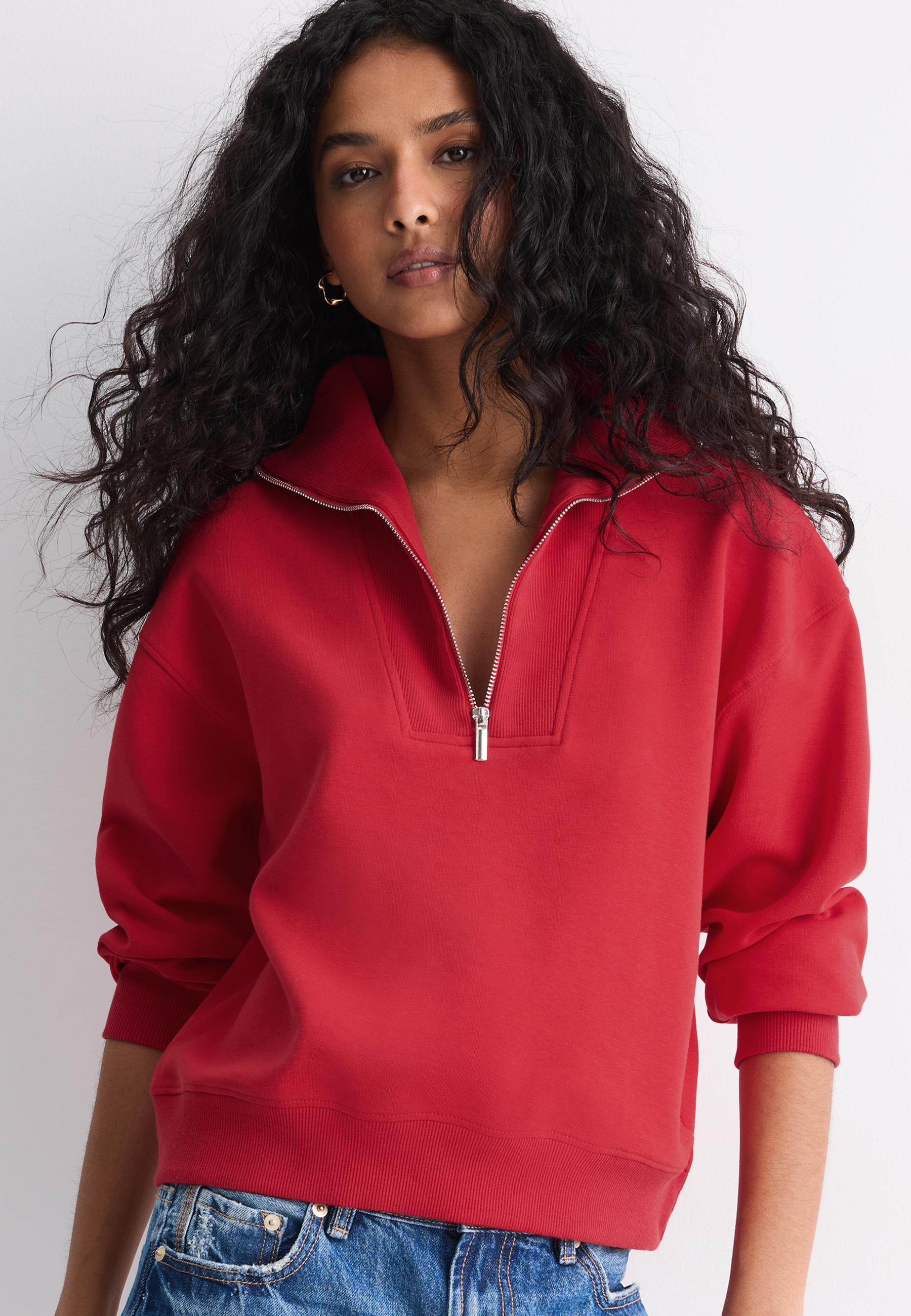 High-neck sweatshirt with zip — Red