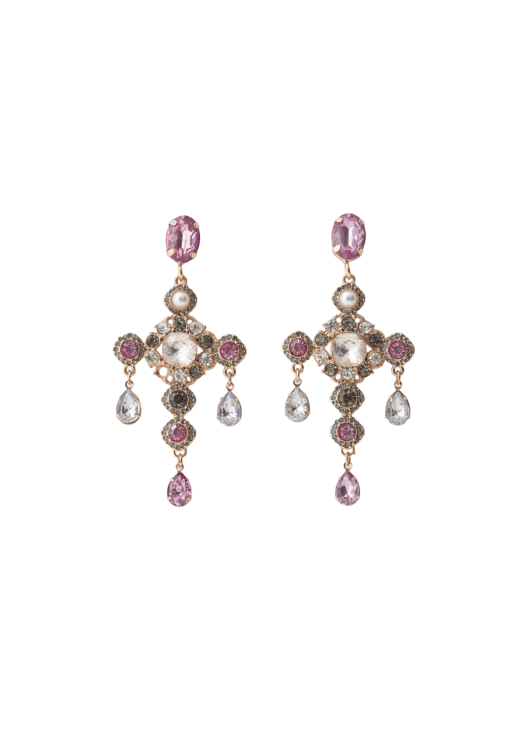 Jewelled cross earrings — Khaki