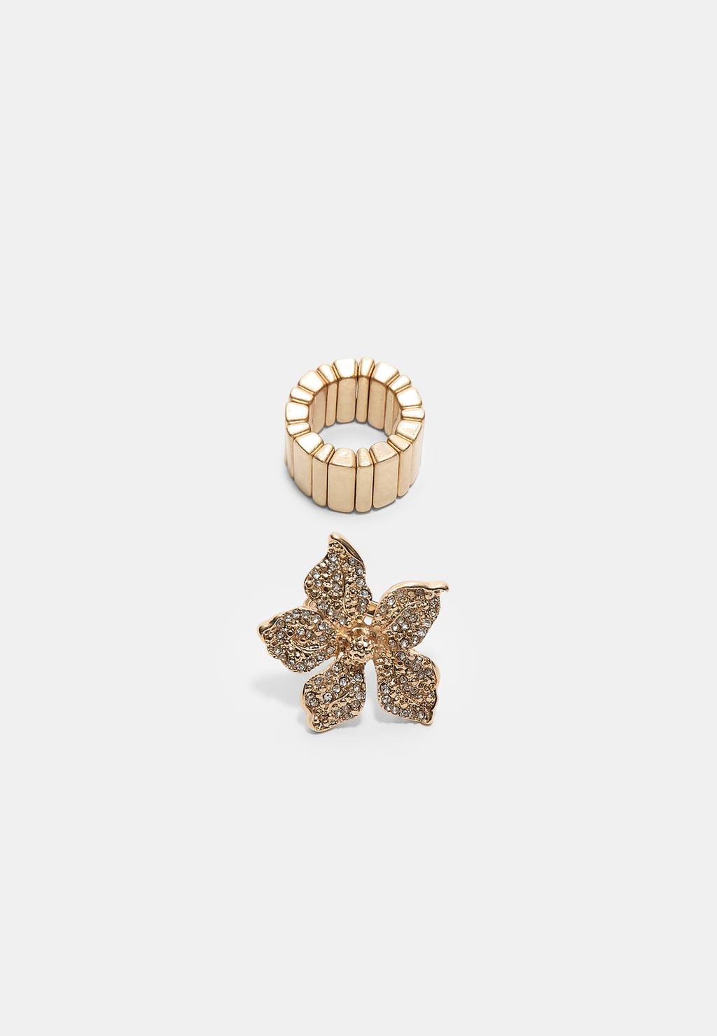 Set 2 anillos flor brillos