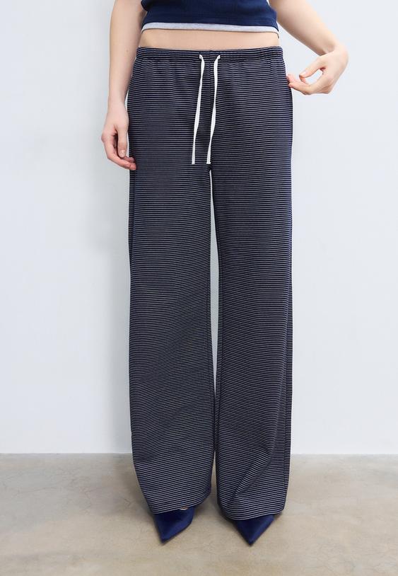 cizgili genis paca jogger pantolon