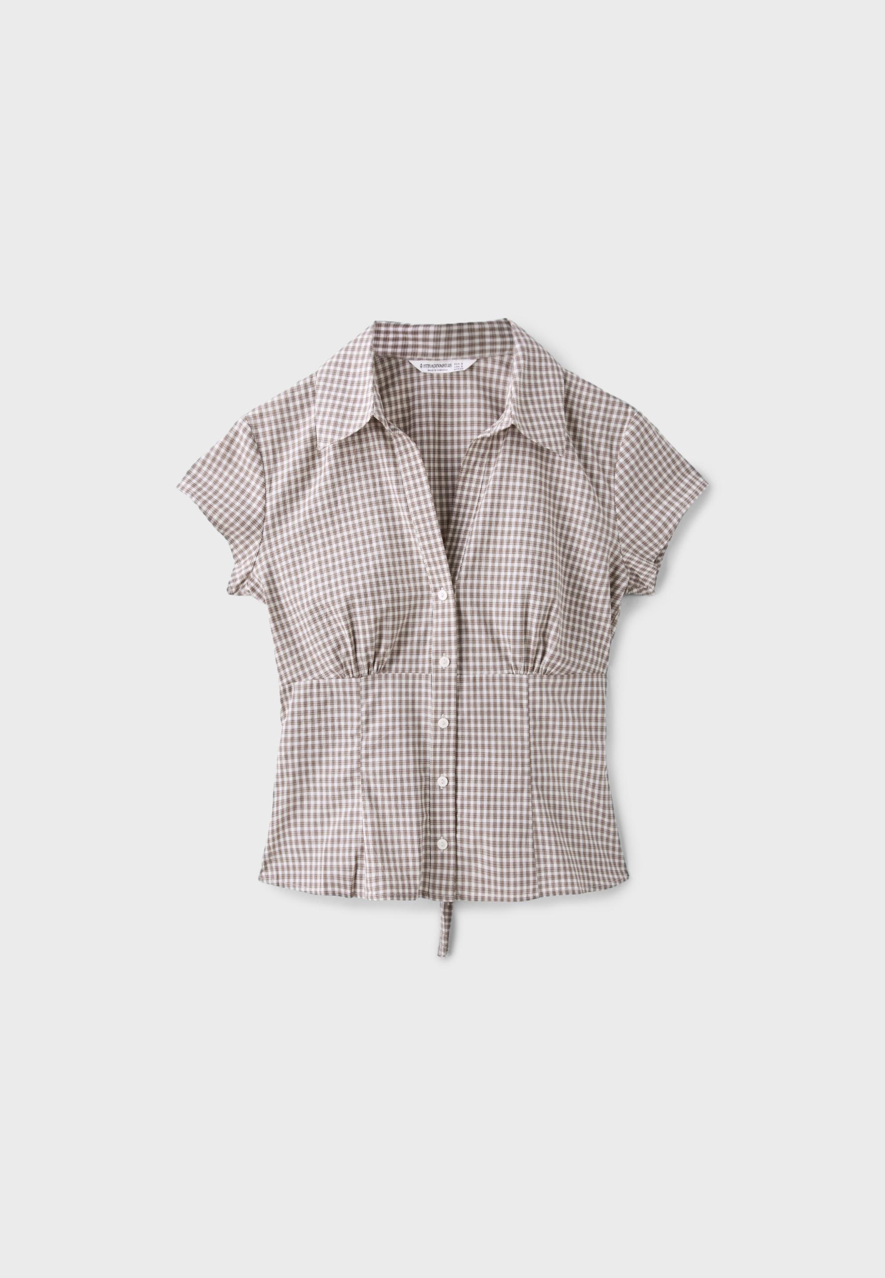 Short sleeve under-bust seam shirt — Khaki