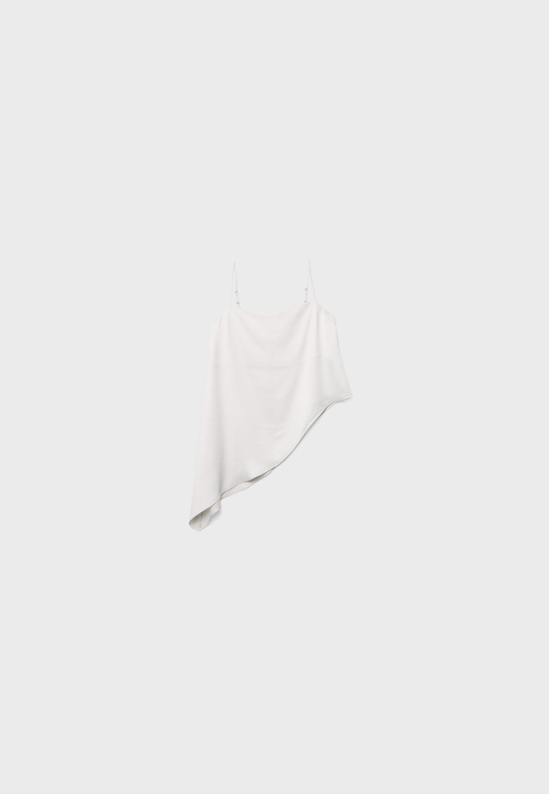 Satin asymmetric hem top — Ecru