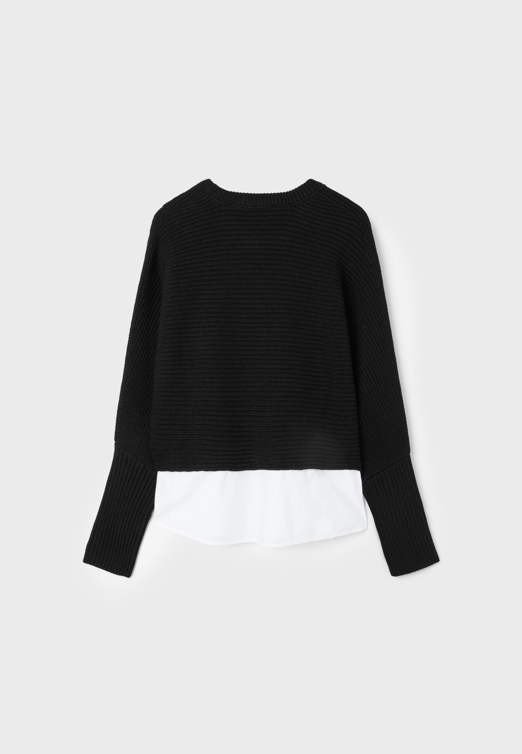 Mixed-fabric batwing knit jumper — Black