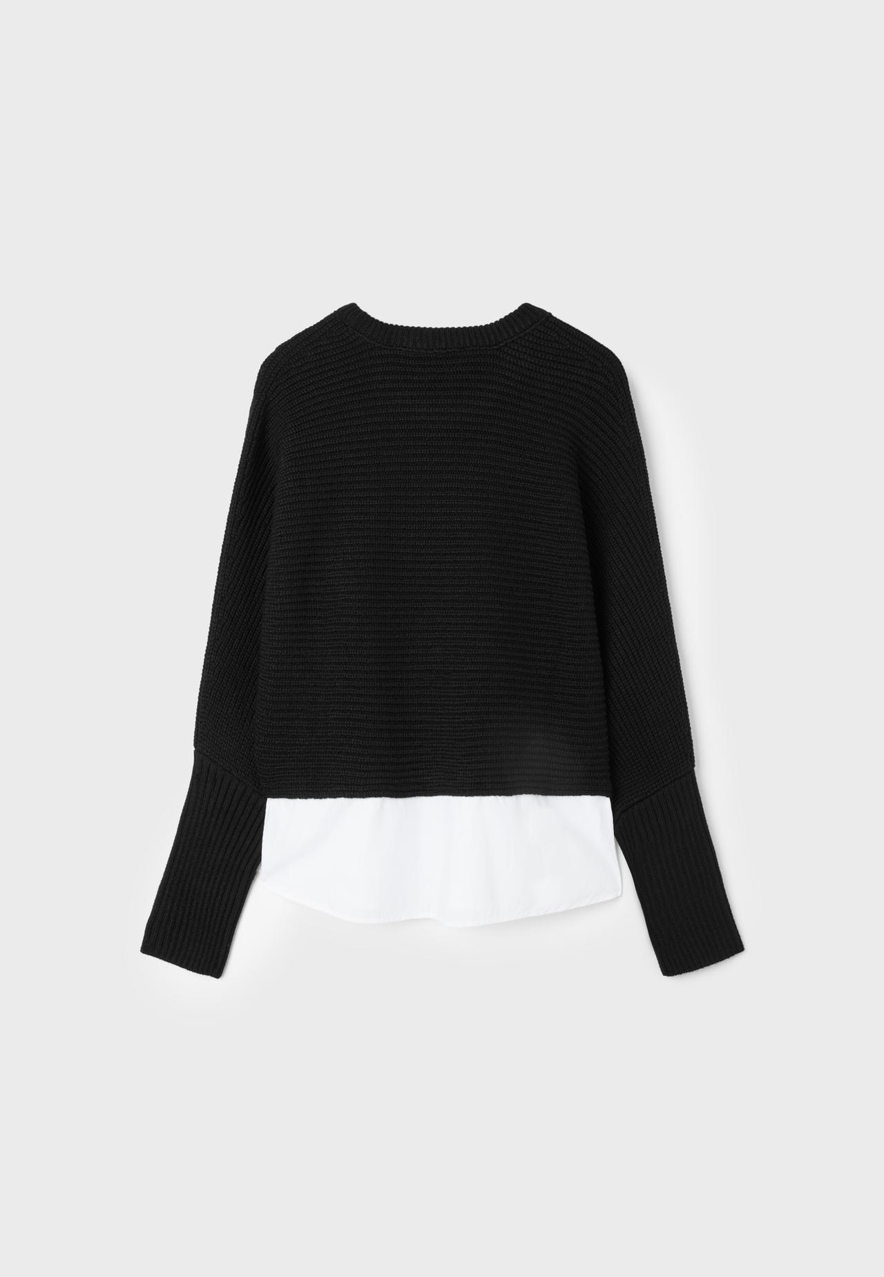 Mixed-fabric batwing sleeve knit jumper — Black