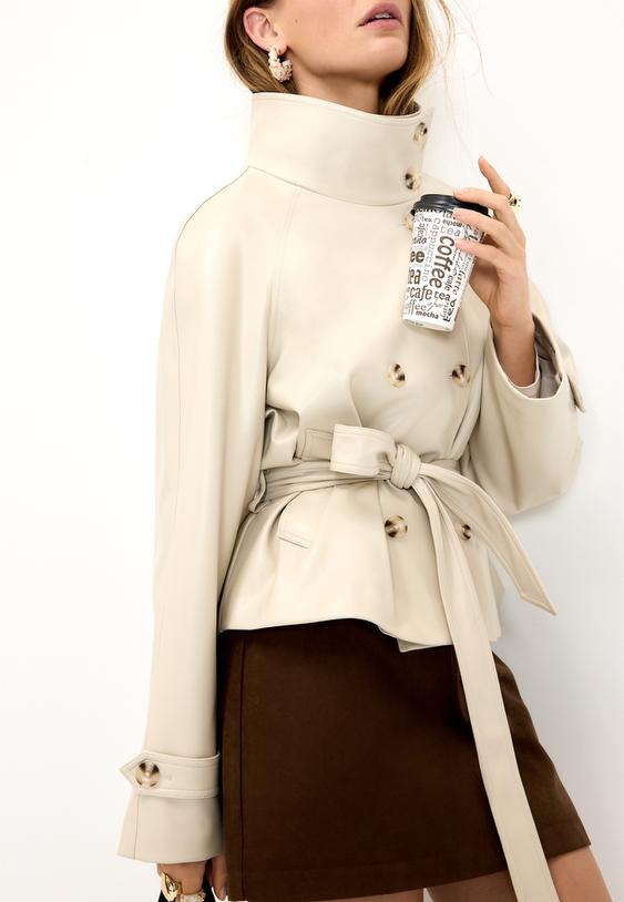 dik yaka suni deri trenckot