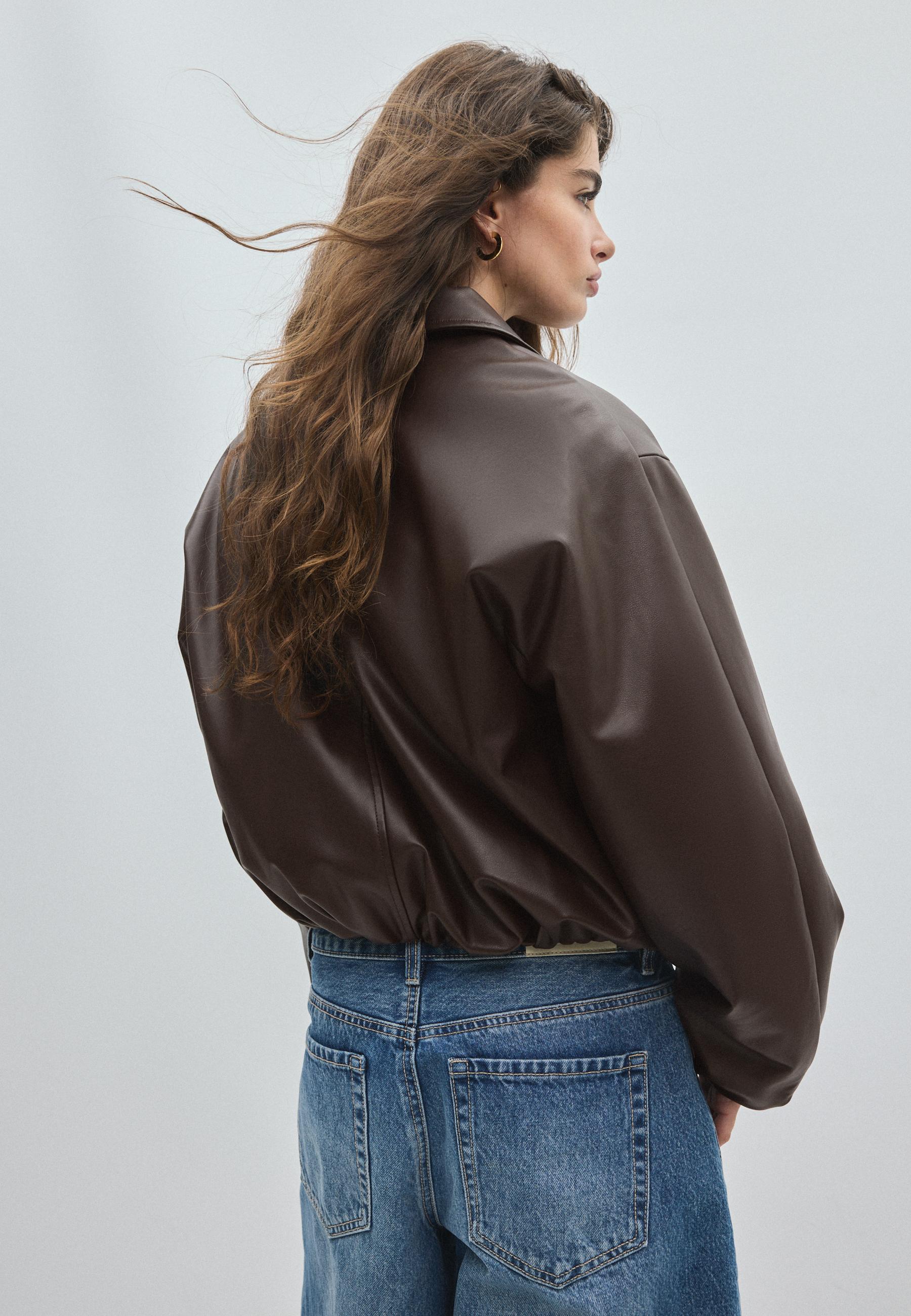 Stradivarius Suni deri dolgulu bomber ceket görsel 3