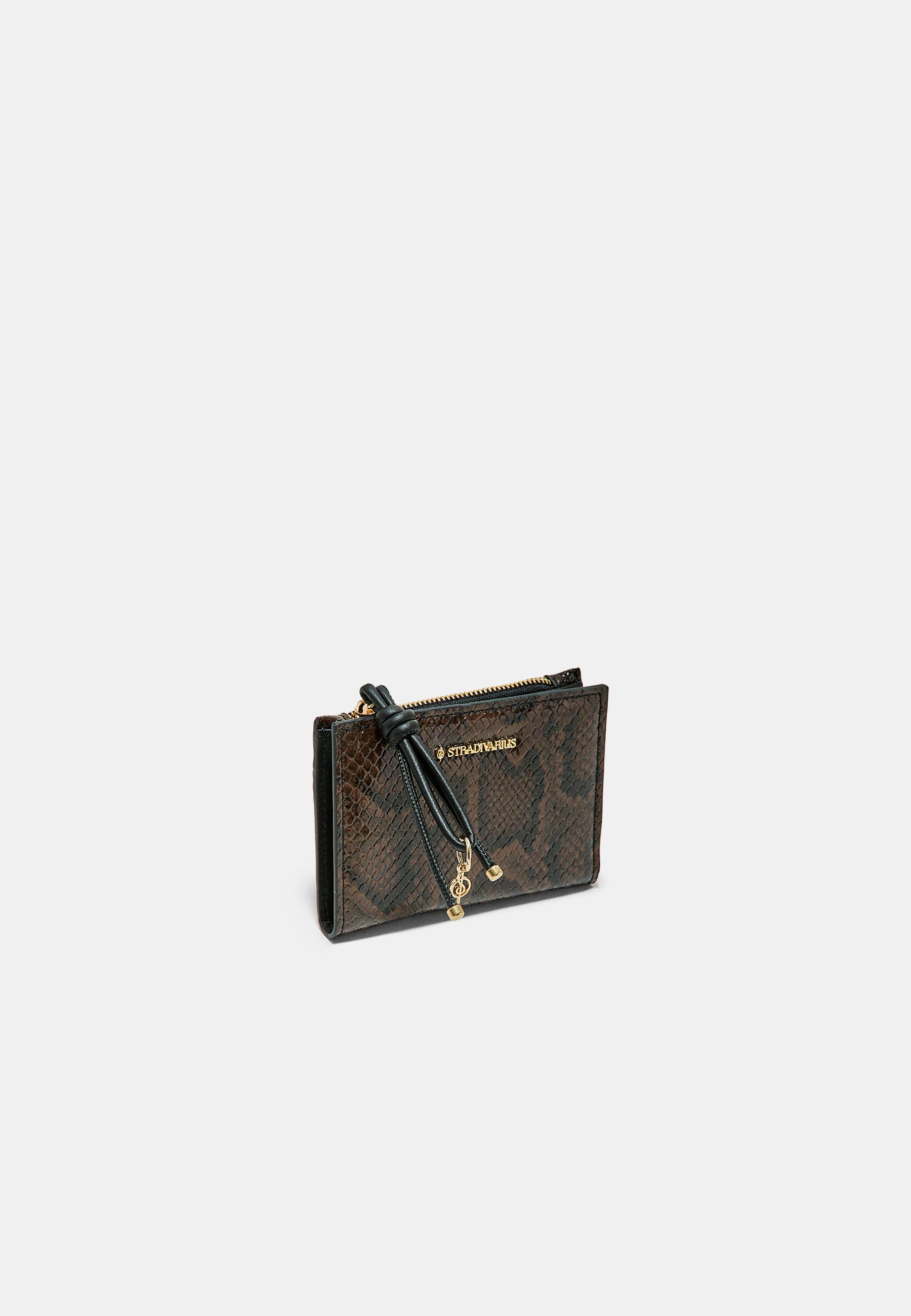Snakeskin print card holder purse — Brown
