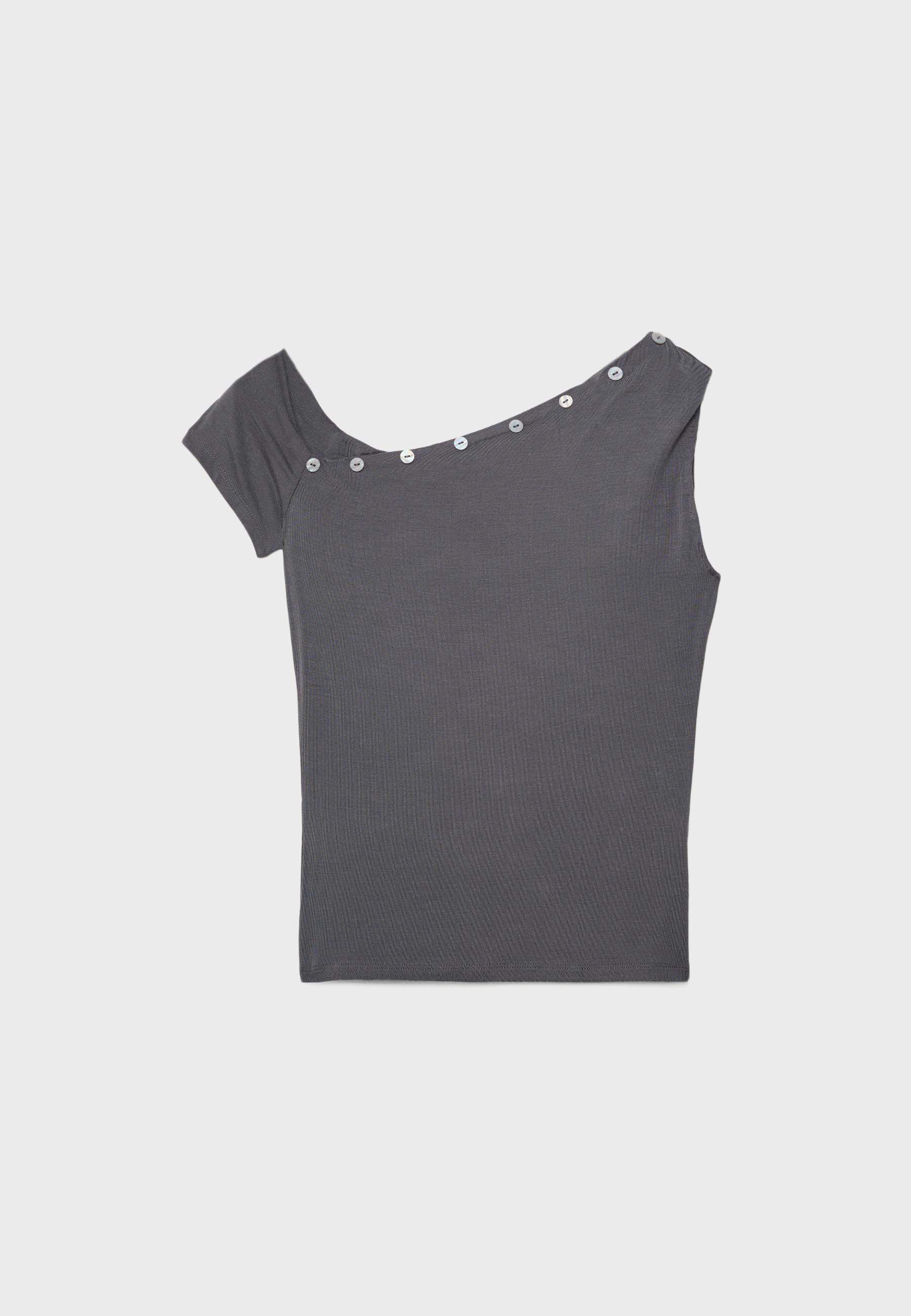 Asymmetric button T-shirt — Dark grey
