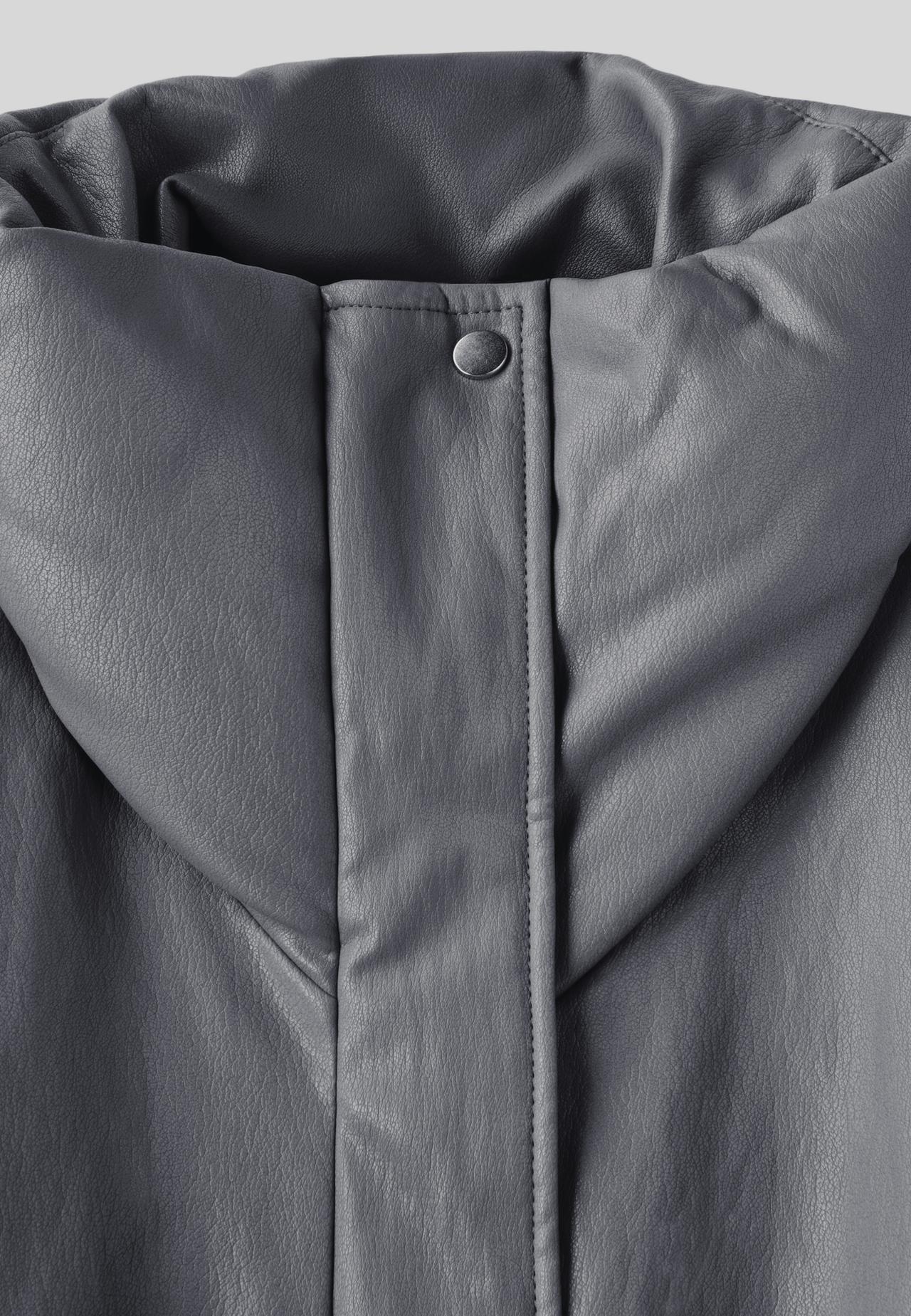 High neck leather effect puffer jacket — Dark grey