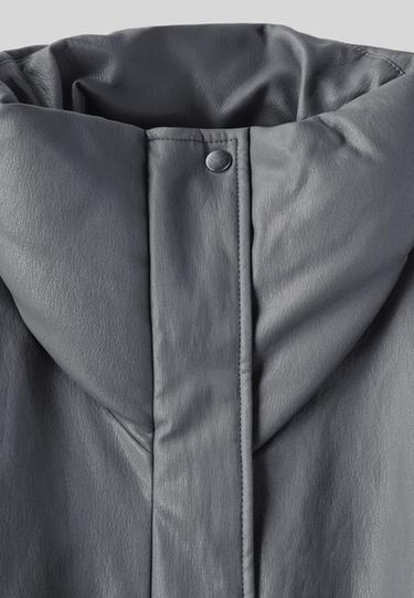 High neck leather effect puffer jacket — Dark grey 9