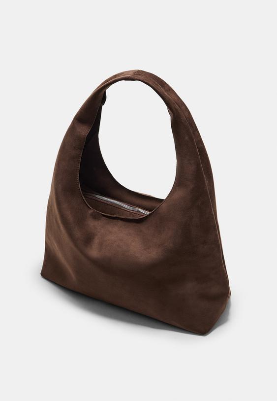 mala de ombro com efeito de camurca