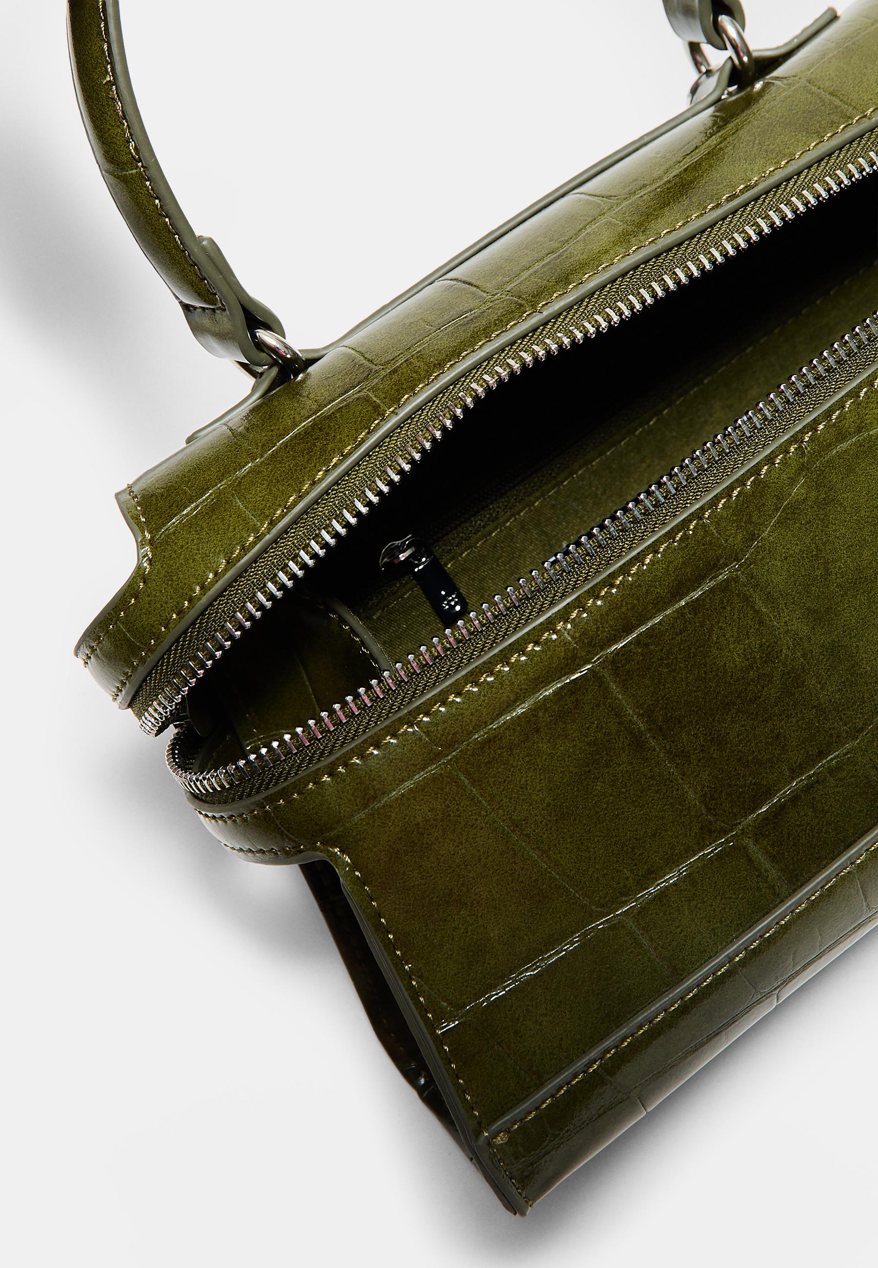 Mini coconut-effect crossbody bag — Khaki