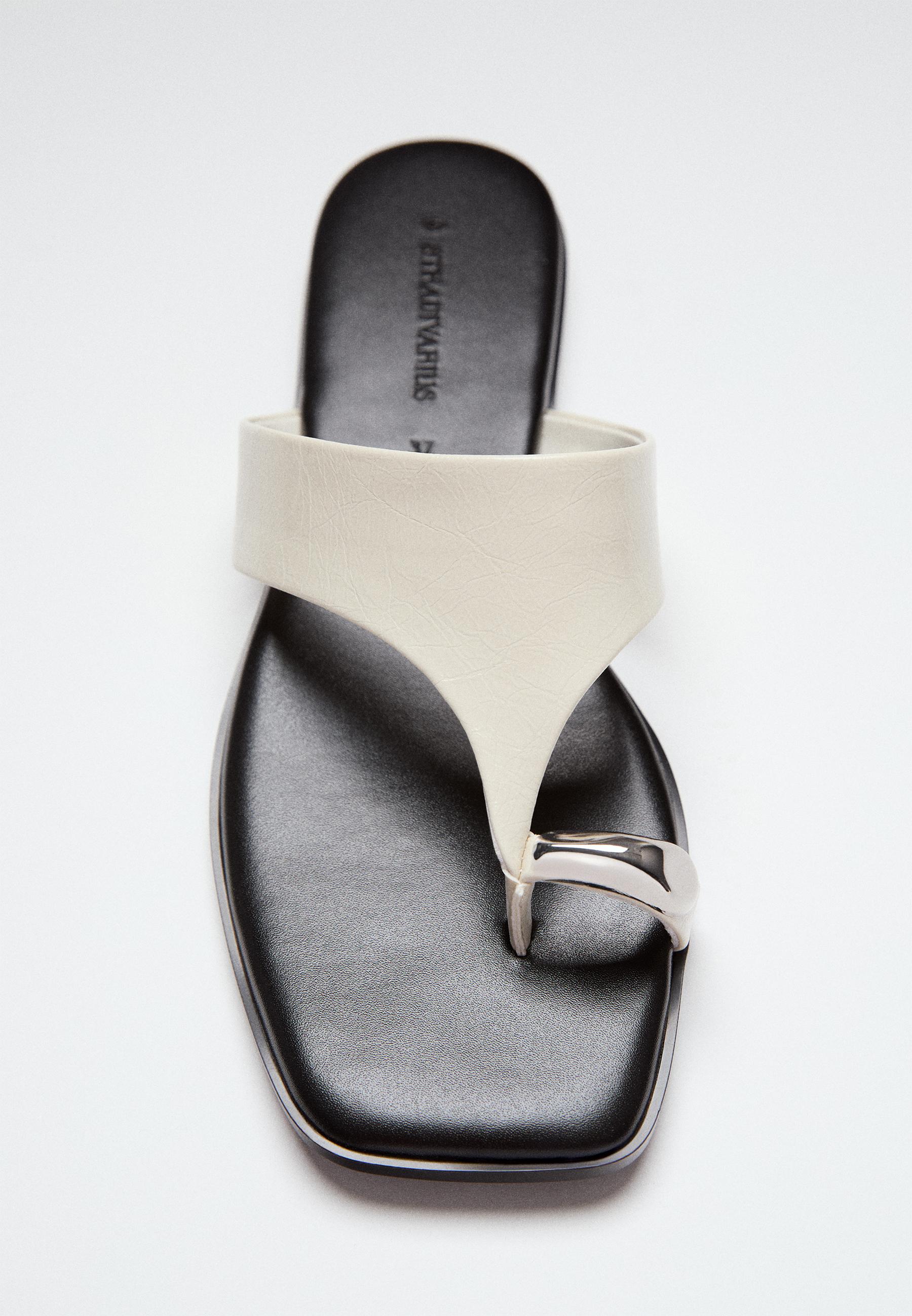 Flat slide sandals with metal detail — ECRU