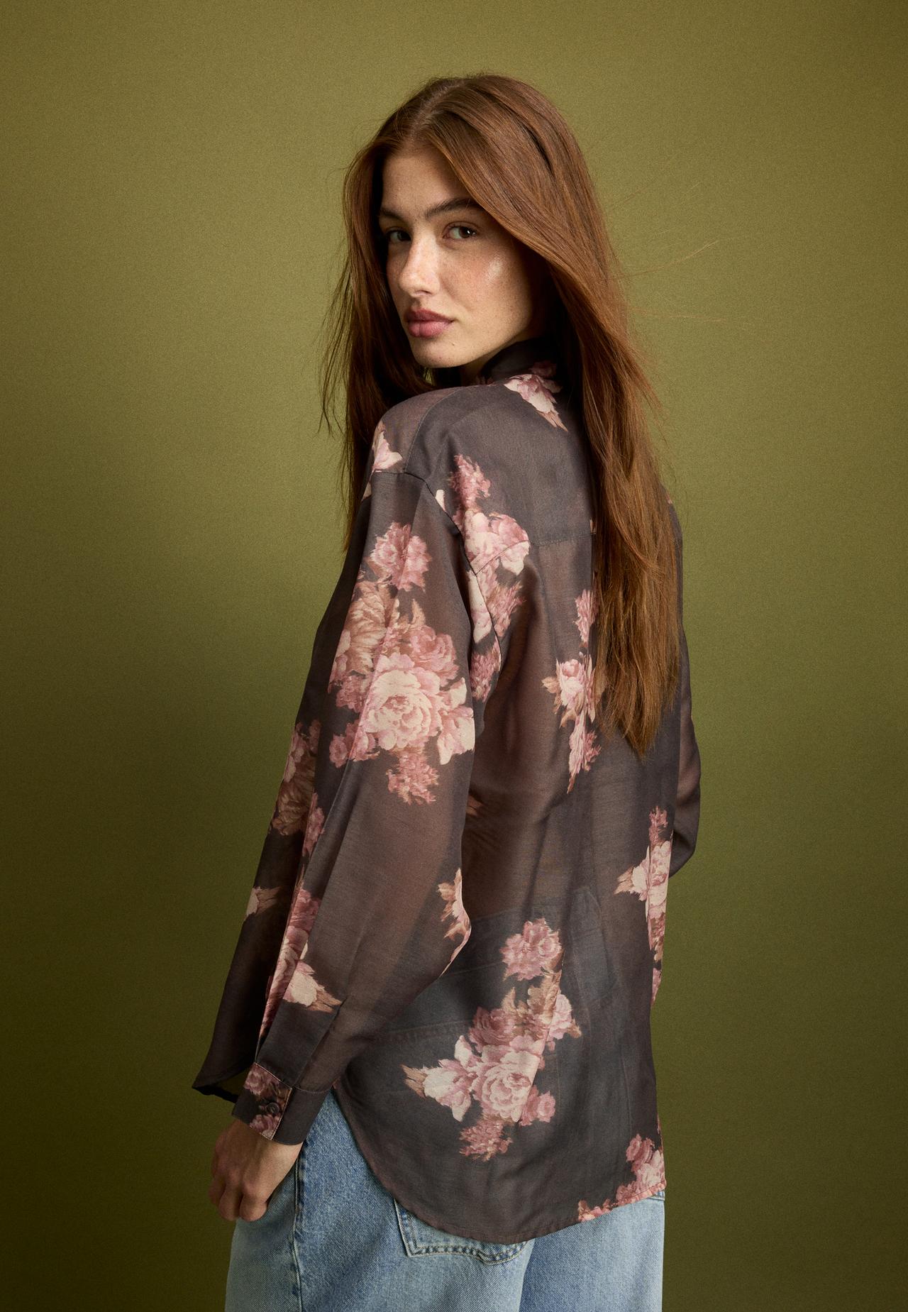 Floral print flowing shirt — Brown