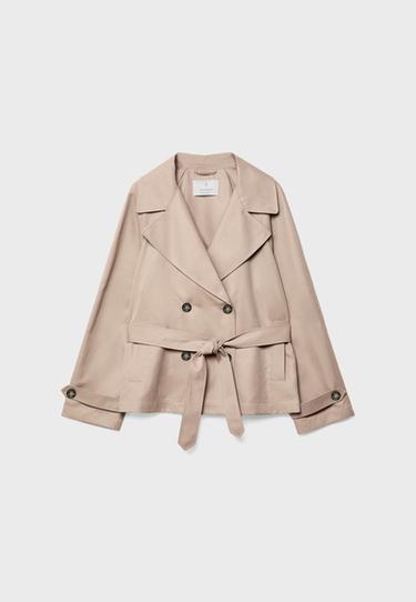 Kemerli kısa, akıcı trençkot - Görsel 19