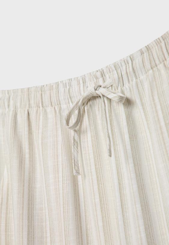 Dökümlü çizgili keten karışımlı pantolon_2