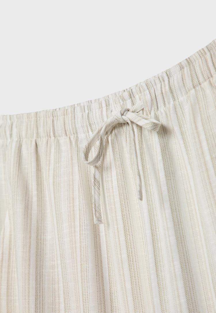 Dökümlü çizgili keten karışımlı pantolon_2