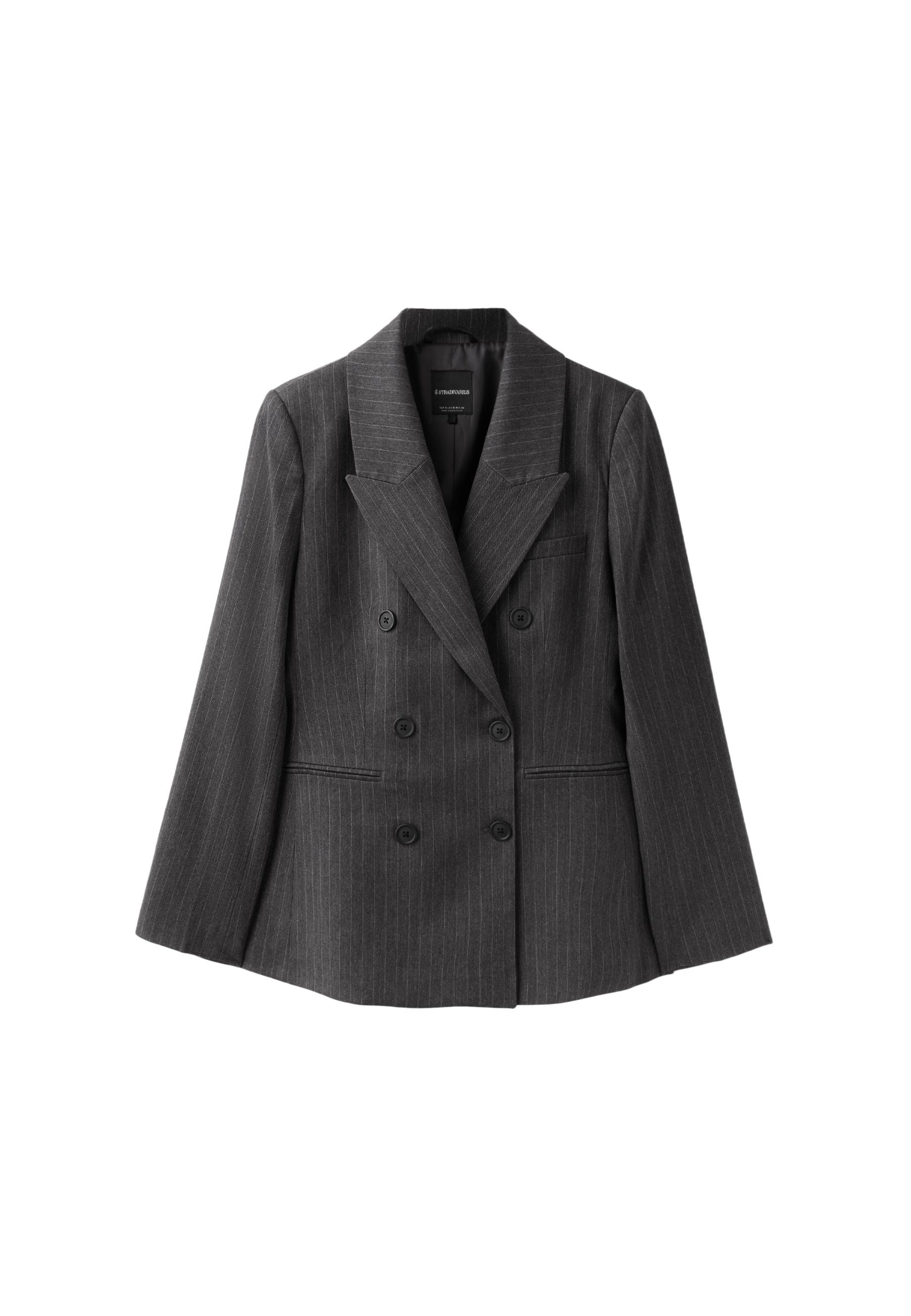 Fitted striped buttoned blazer — Grey