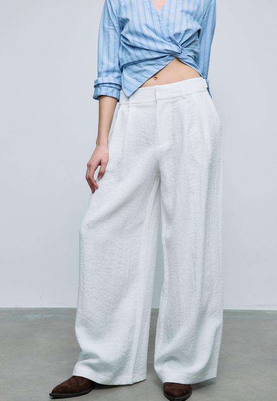 ayarlanabilir dugmeli keten karısımlı bol paca pantolon
