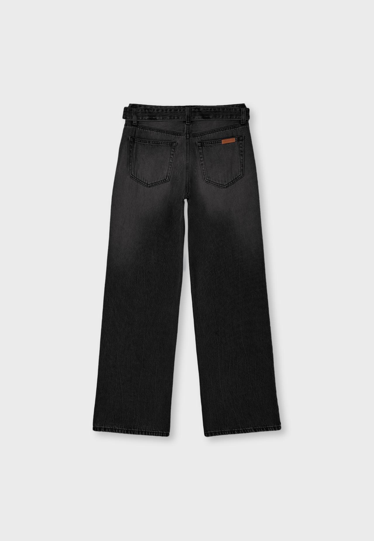 Double-waist wide-leg jeans — BLACK DENIM WASH