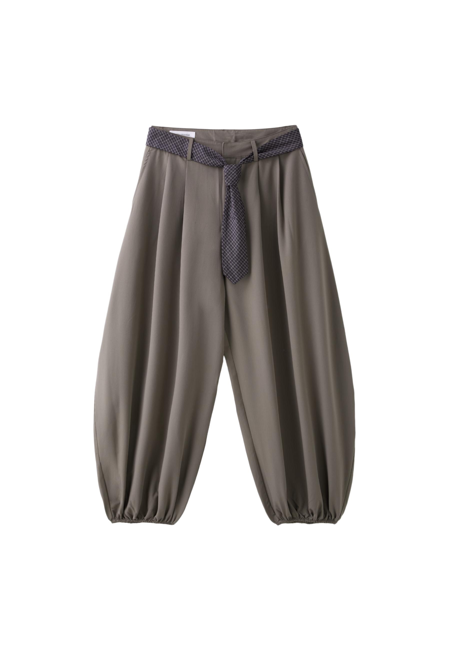 Voluminous sarouel trousers with tie belt — Brown