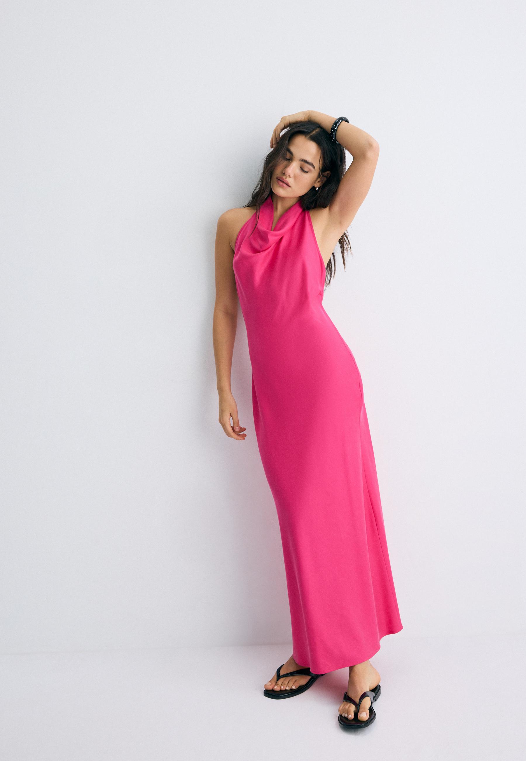 Backless halter midi dress — Fuchsia